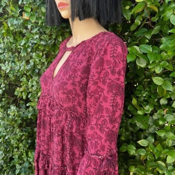 American Eagle Purple BoHo Print Ruffle Tier Tassel Tie Flutter Sleeve Dress S - Picture 4 of 14